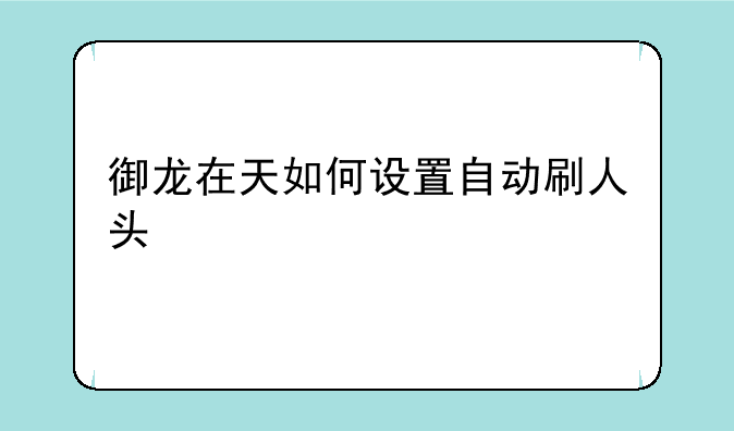 御龙在天如何设置自动刷人头