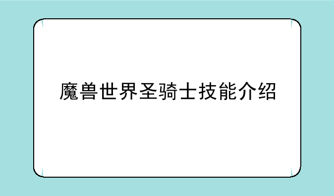 魔兽世界圣骑士技能介绍