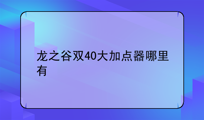 龙之谷双40大加点器哪里有