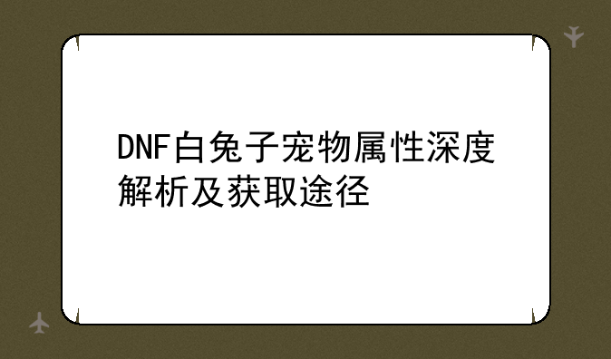 DNF白兔子宠物属性深度解析及获取途径