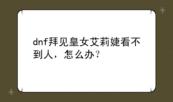 dnf拜见皇女艾莉婕看不到人，怎么办？