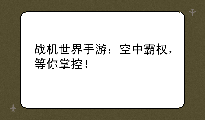 战机世界手游：空中霸权，等你掌控！