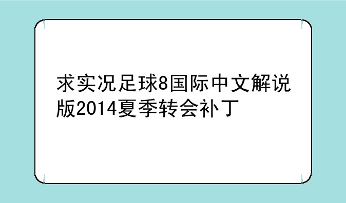 求实况足球8国际中文解说版2014夏季转会补丁