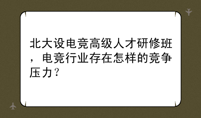 北大设电竞高级人才研修班，电竞行业存在怎样的竞争压力？