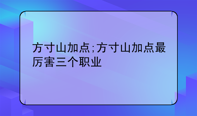 方寸山加点;方寸山加点最厉害三个职业