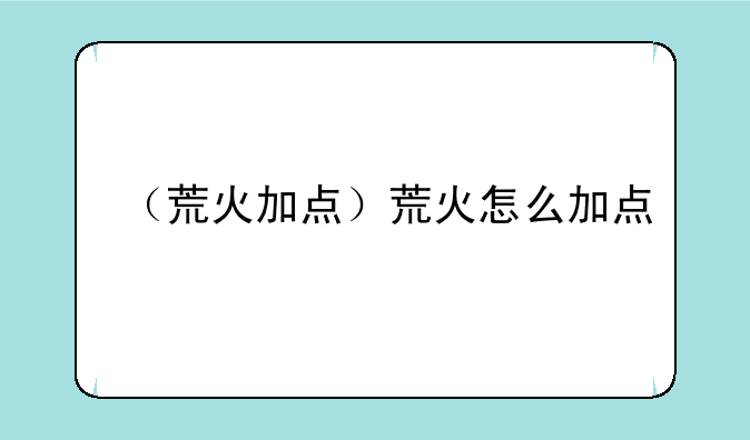 （荒火加点）荒火怎么加点