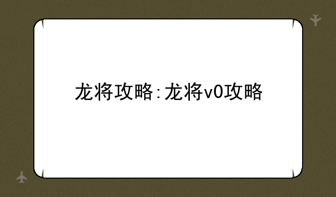 龙将攻略:龙将v0攻略