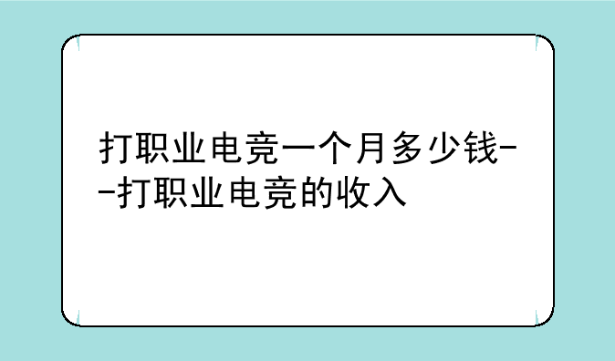 打职业电竞一个月多少钱--打职业电竞的收入
