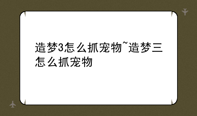 造梦3怎么抓宠物~造梦三怎么抓宠物