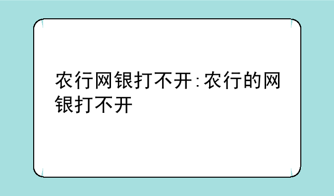 农行网银打不开:农行的网银打不开